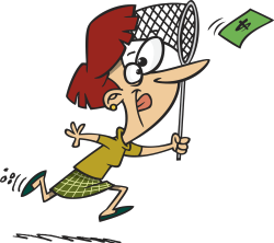 Woman Chasing Money With a Butterfly Net